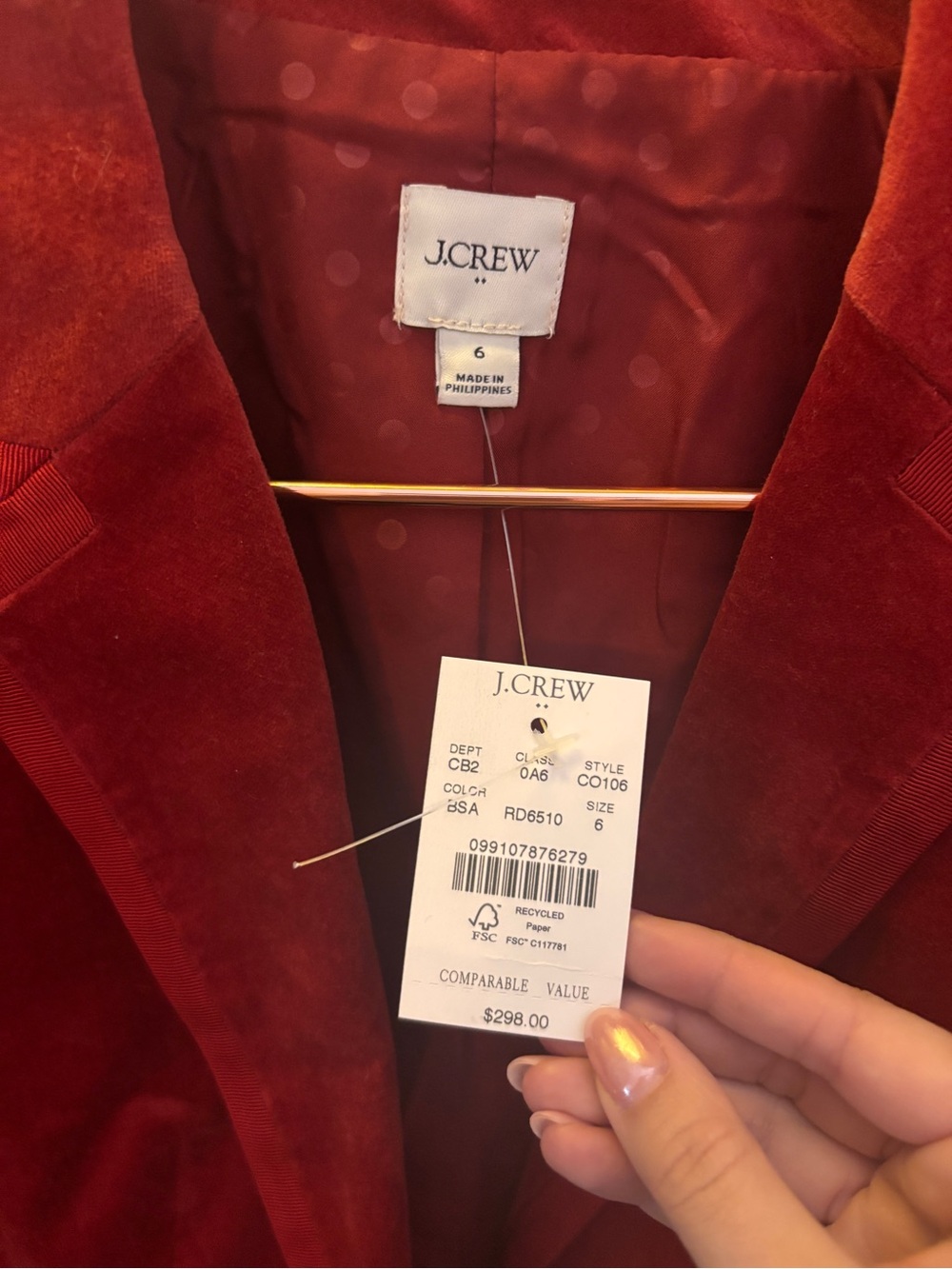 J. Crew Deep Red Corduroy Blazer